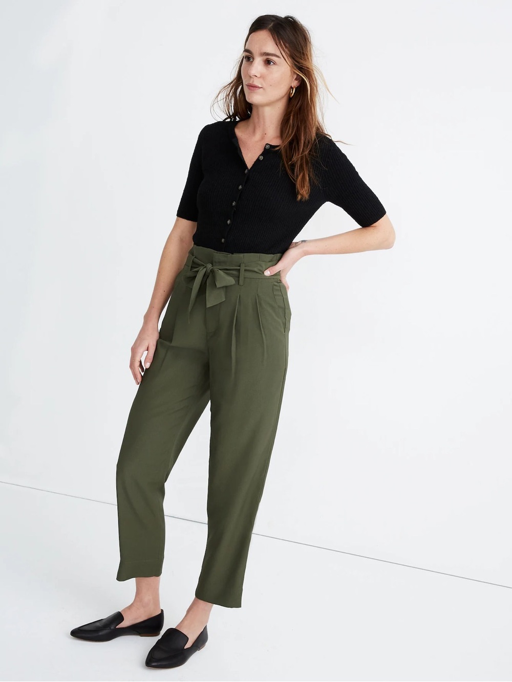 NWT Women’s Madewell Drapey Paperbag Pants in Foliage Green Size 12 Retails: $85
